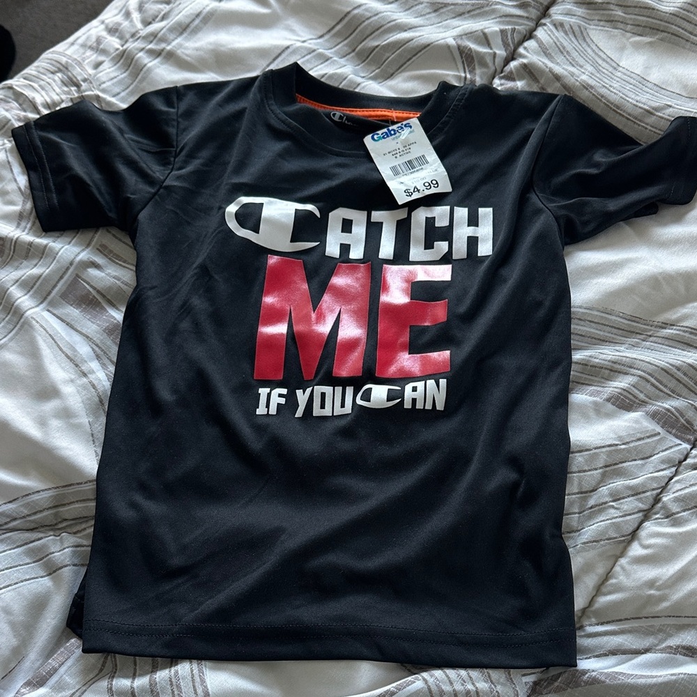 Champion Black Short Sleeve Tee with Red & White 'Catch Me' Graphic